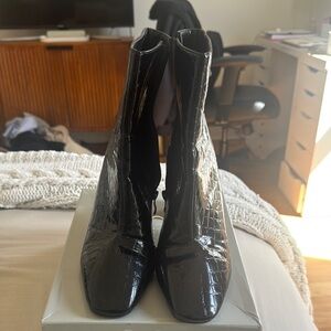 Black Croc-Embossed Women's Ankle Boots